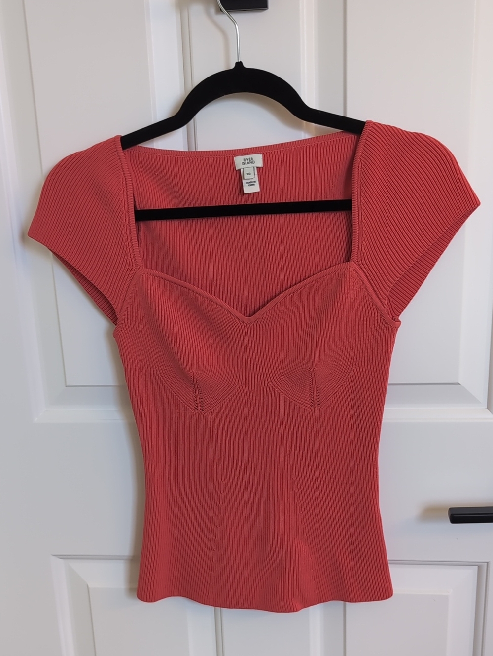 River Island Sweetheart Knit Top, Coral, UK10/EUR36/US6